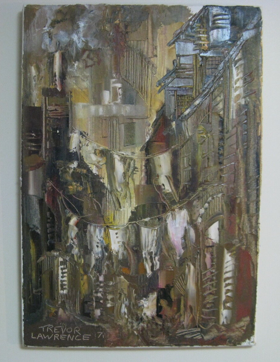 Trevor Lawrence 1971 Signed CityScape Abstract Oil Palette Knife Style Painting