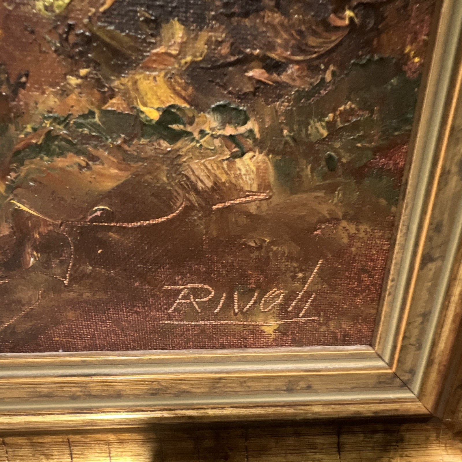Rival Signed Framed Oil on Canvas Landscape Forest River Painting, Medium