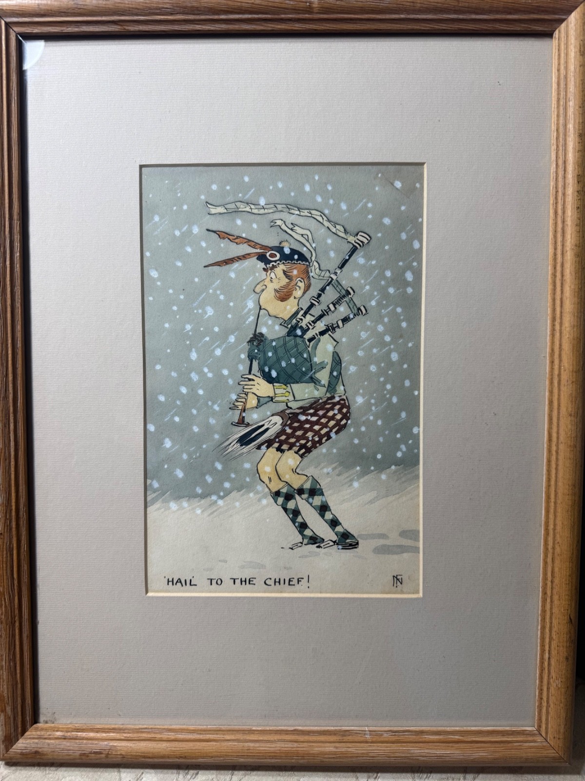 Forrest Niven (1862 – 1932) «Hail To The Chief» Mixed Media Illustration- Framed