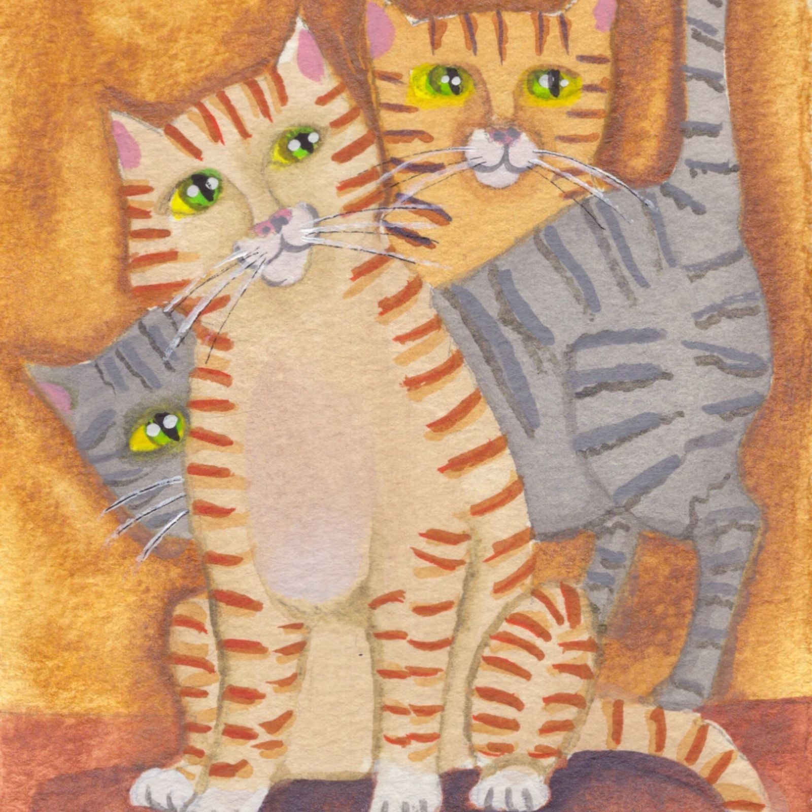 Three Flavors of Tabby Cats – Original Painting Folk Art 3.75″ x 5.5″