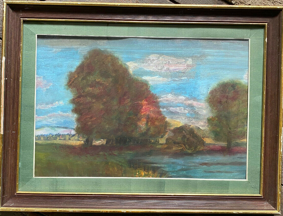 Seaside Trees Forest Reed Mountains Meadow Autumn Sun Leaves Sky Clouds Antique