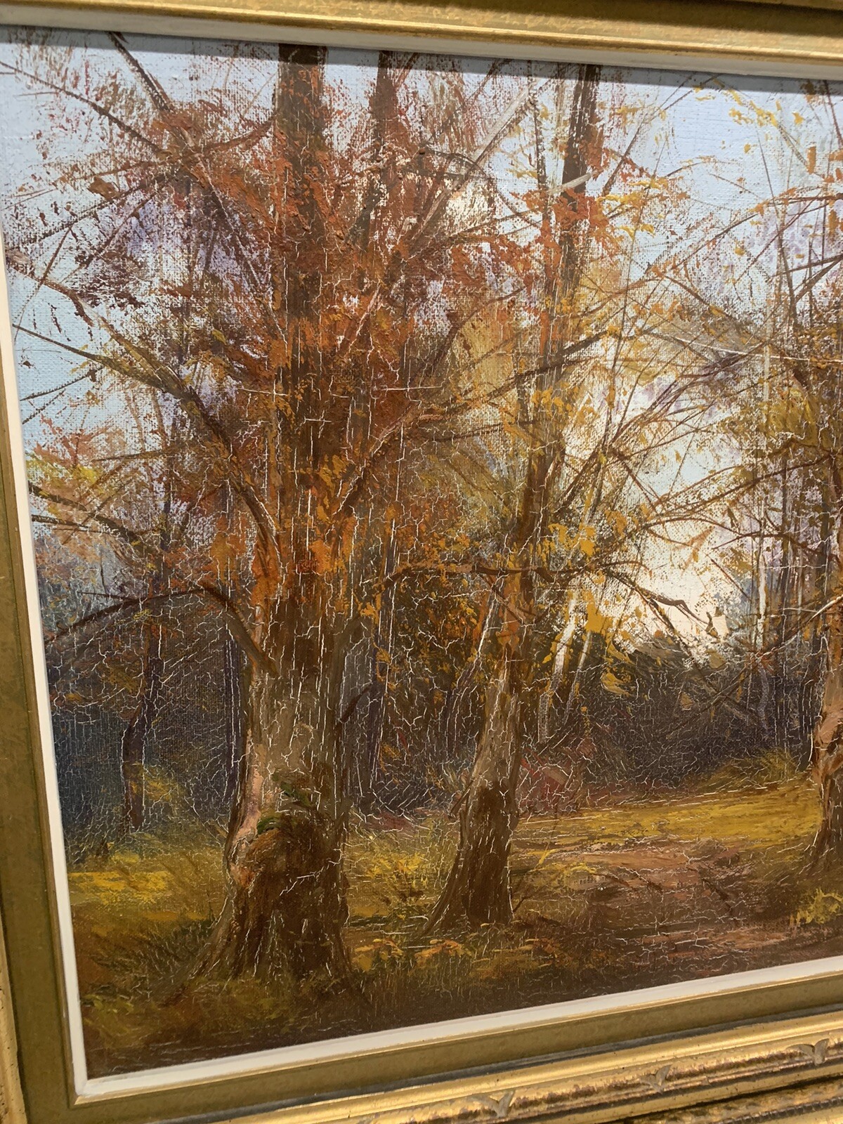 VTG Impressionistic Tree Landscape OOC Oil Canvas 23”x27” (16×20) Signed Framed