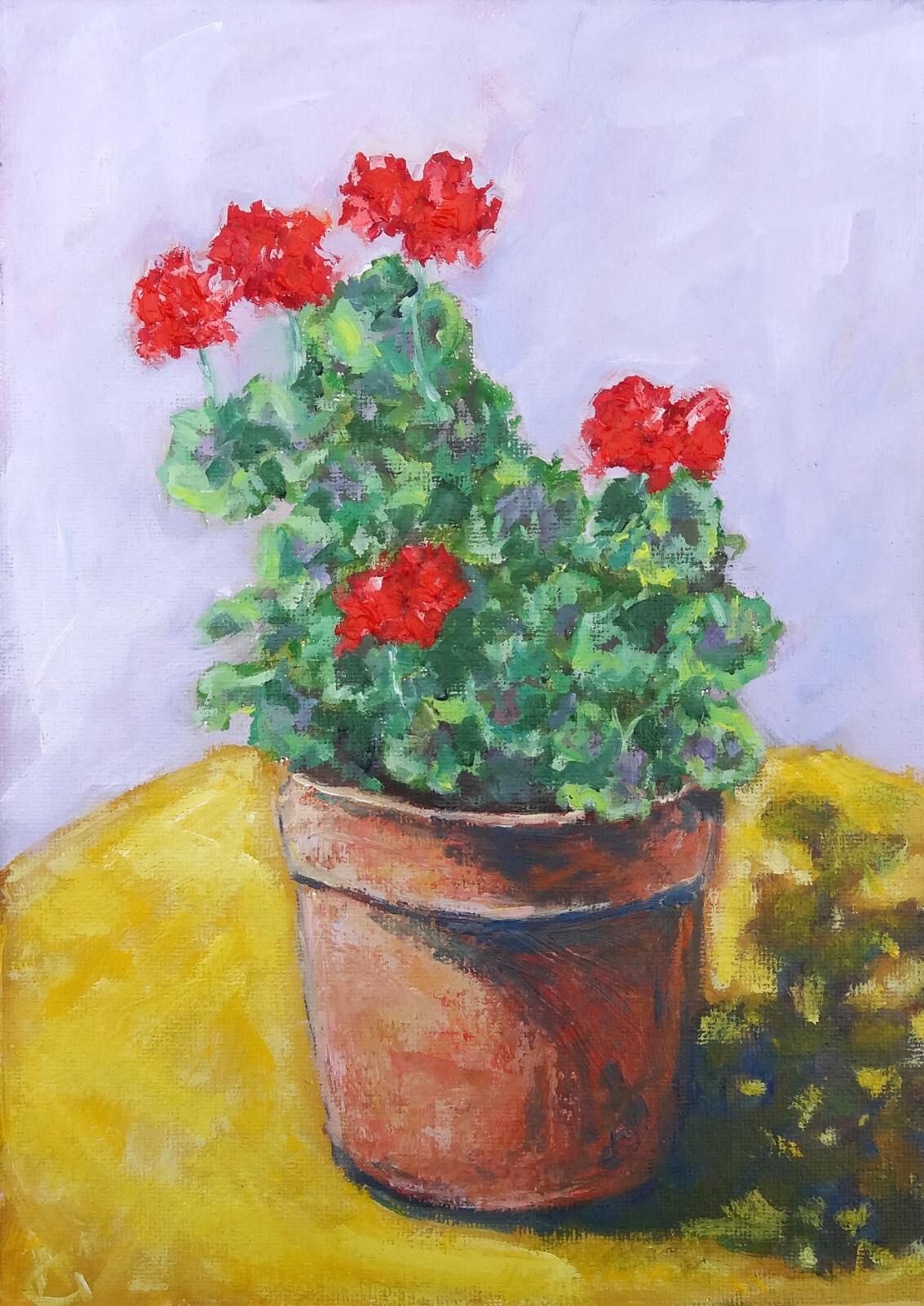 Original Ged GeraniumOil Painting 7×10″ Floral still life Wall Art Gardenig Gift