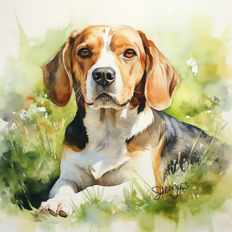 Art Print Hand Painted Watercolor Art Painting (8×11) Regal Beagle