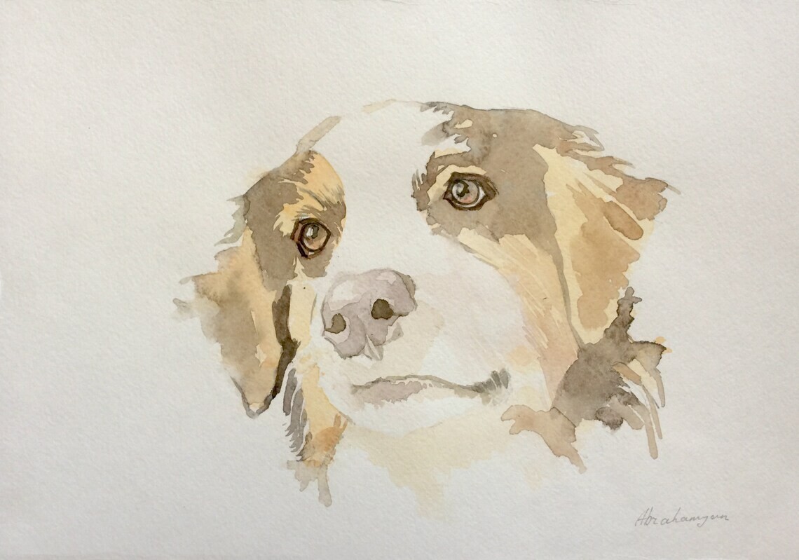 Dog, Animal, Watercolor artwork, Handmade, Original painting on paper