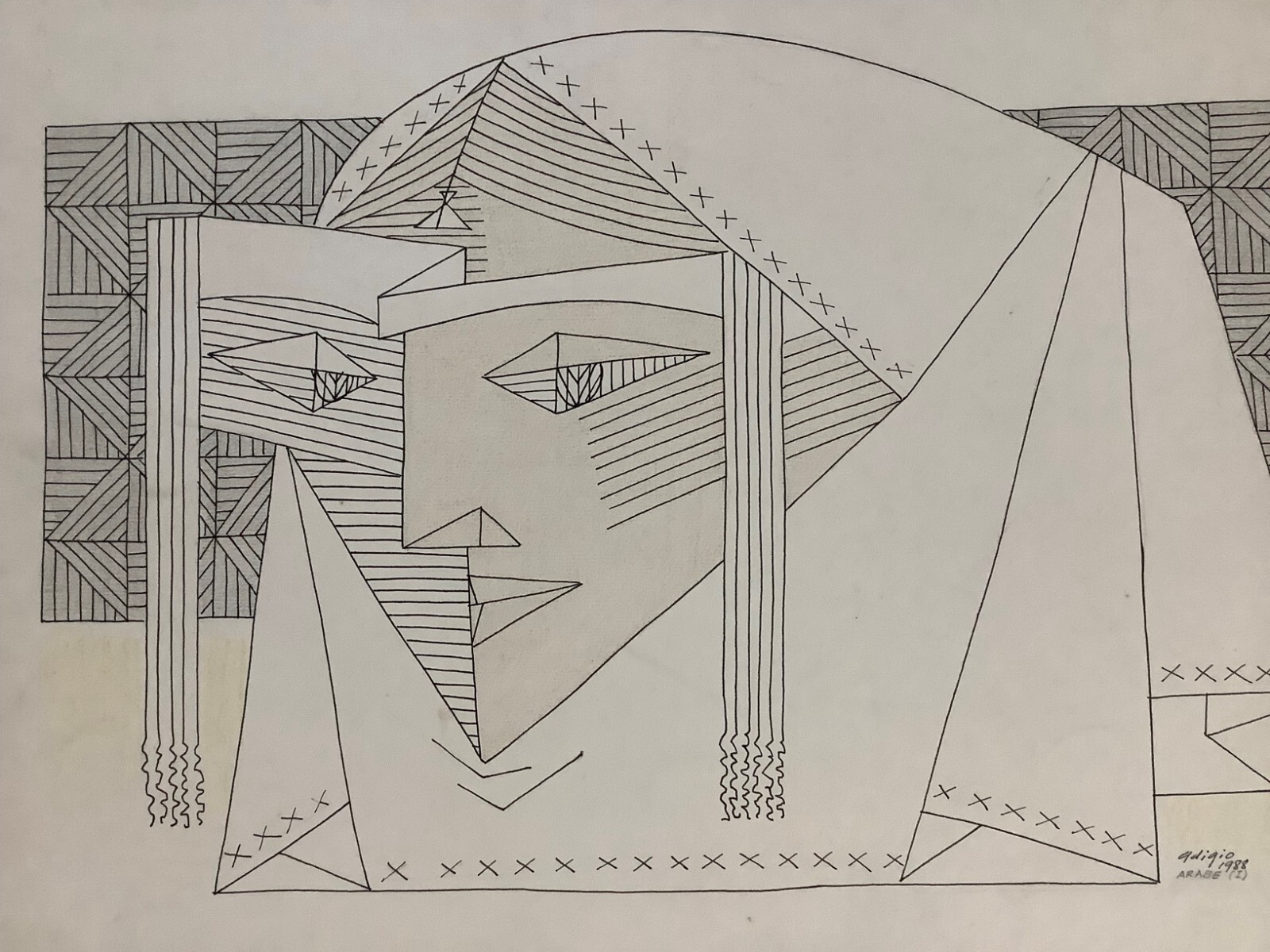 Adigio Benitez. Arabe I, 1988. Original signed. Ink on cardboard. Cuban Art
