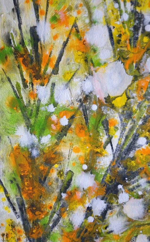 Forsythia Bloom Painting 24×36 Original Yellow White Floral Canvas Spring Wall