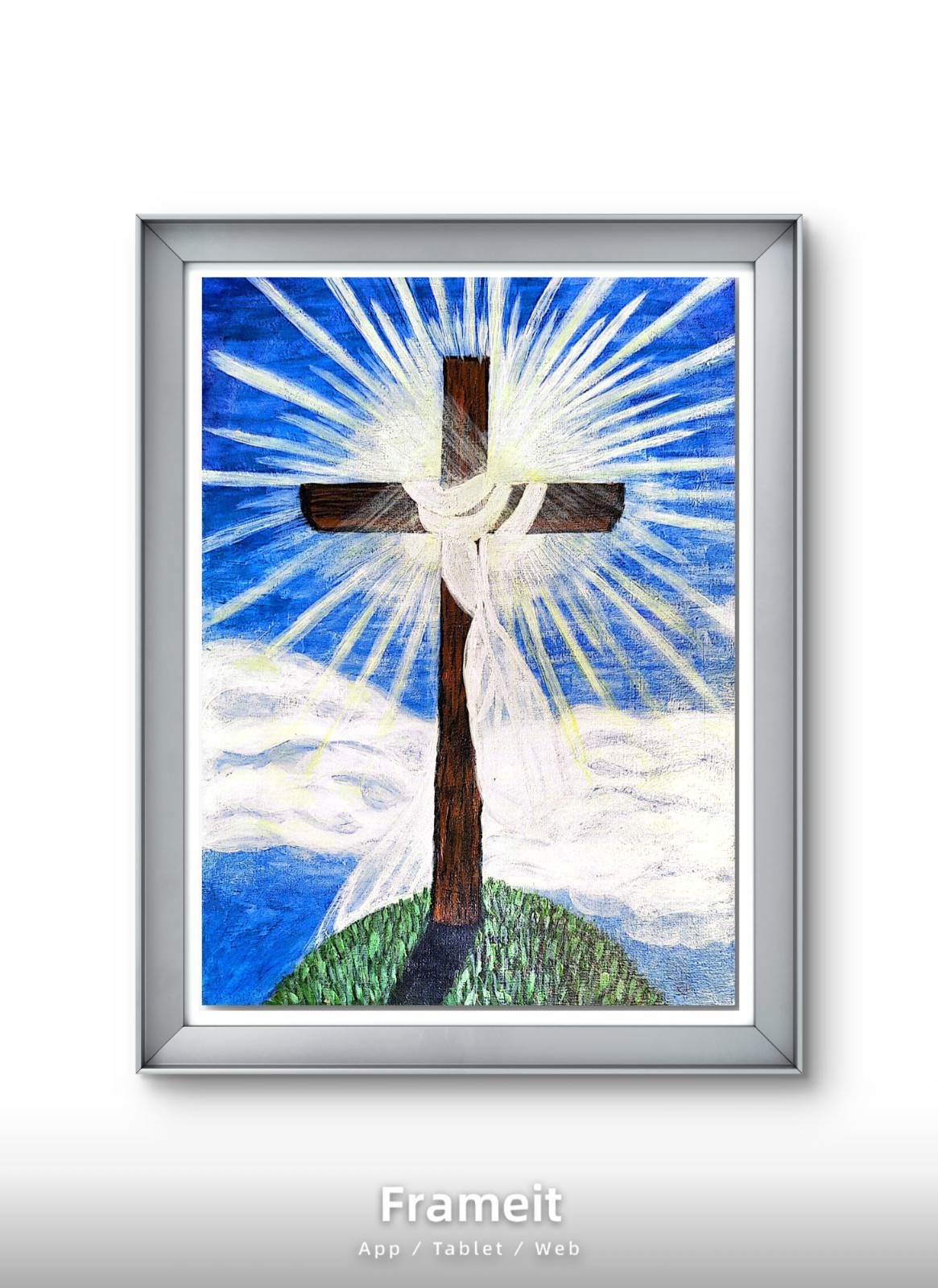 Original, OOAK, Signed 12 x 16 Acrylic Painting on Canvas Cross on a Hill