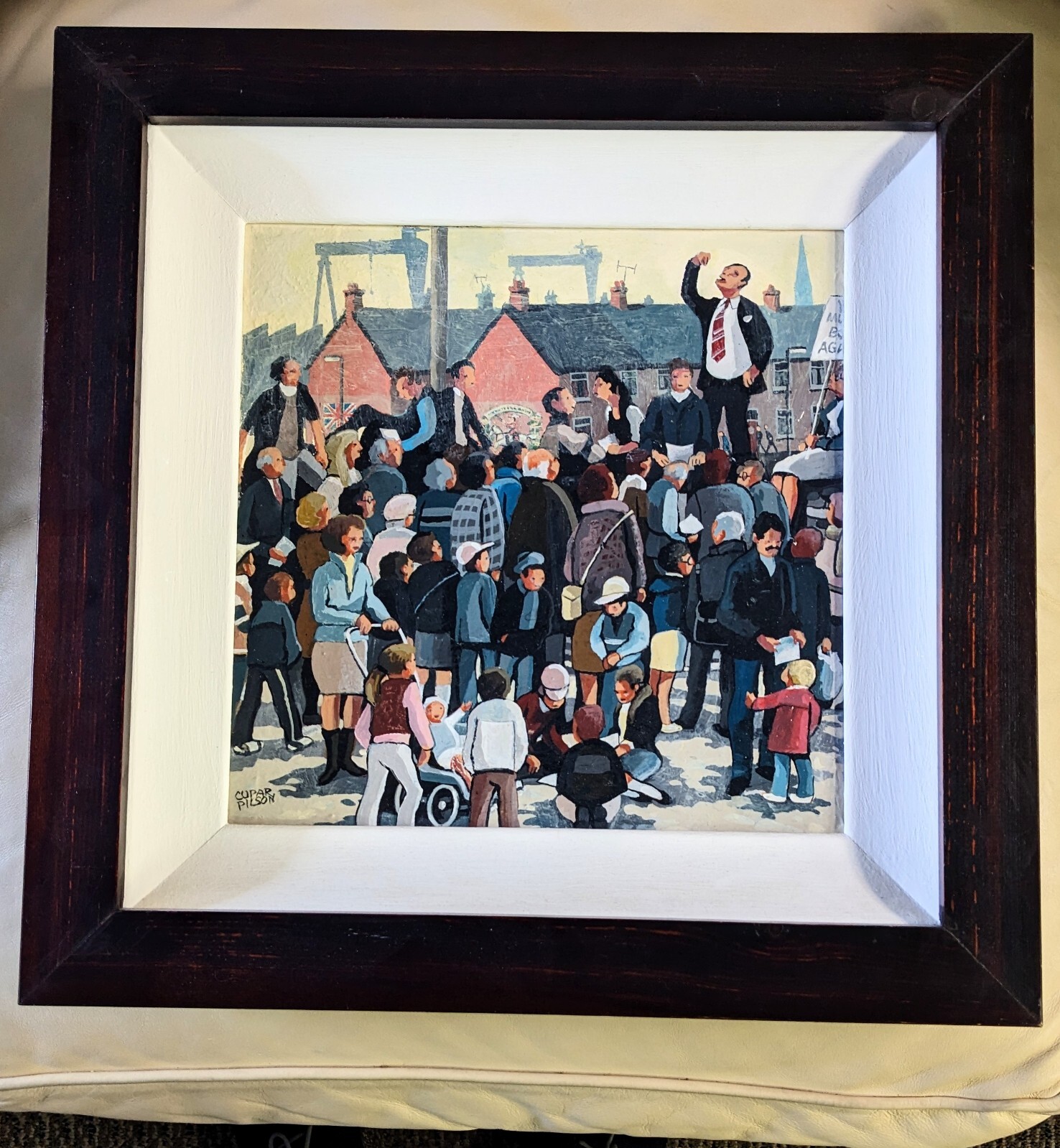 Oil Painting «Man Speaking to a Crowd» Cupar Pilson 17″x17″ OFFERS WELCOME