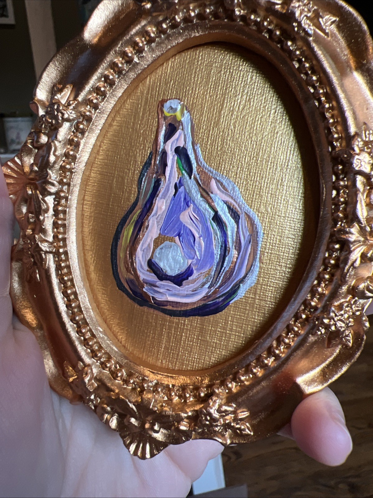 Oyster Shell,pearl,cute,original,miniature Painting,small,mini,framed Set