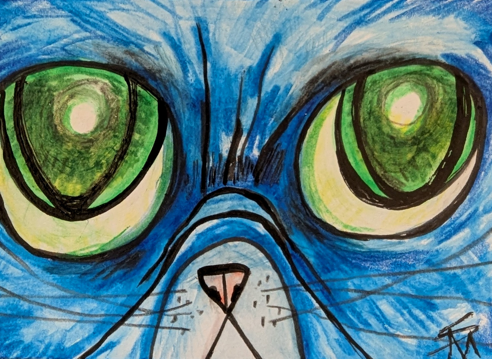 Original ACEO Cat Painting Collectible Modern Persian Art Card Samantha McLean