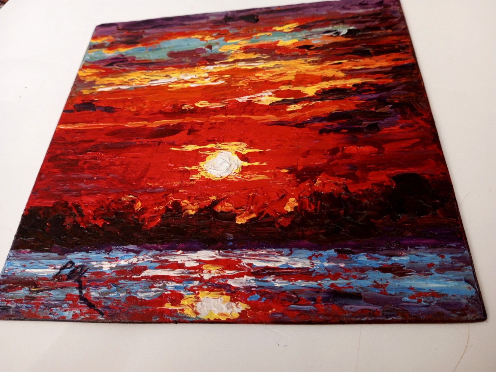 Unique Texture Oil Painting Original Colorful Sunset Landscape Wall Art Impasto