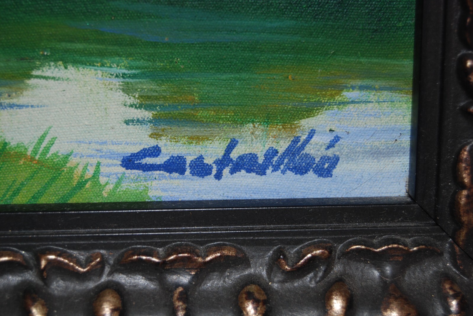 FRAMED SIGNED OIL PALMS AND HUT (BOHIO) A CUBAN COUNTRY SCENE ARTIST: CASTRILLON