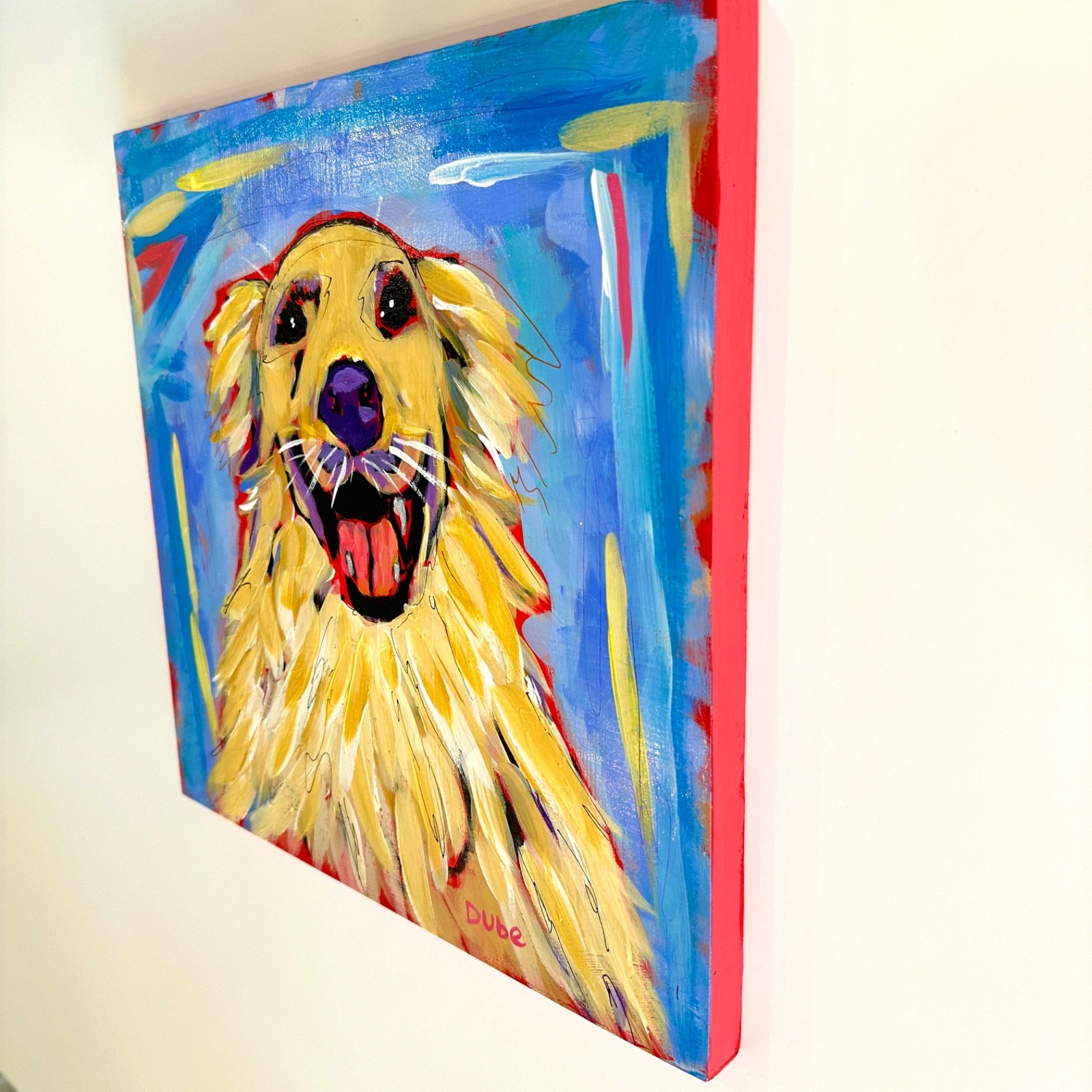 DUBE Original Painting Golden Retriever Smile POP Art 12×12″ Cradled Wood OOAK