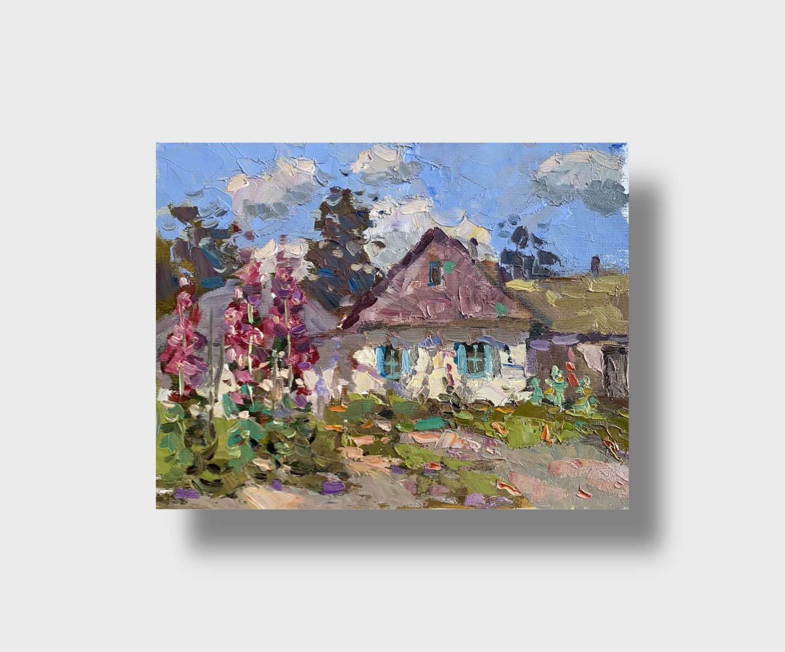 Oil painting Rural garden Ukrainian painter canvas Unframed original landscape