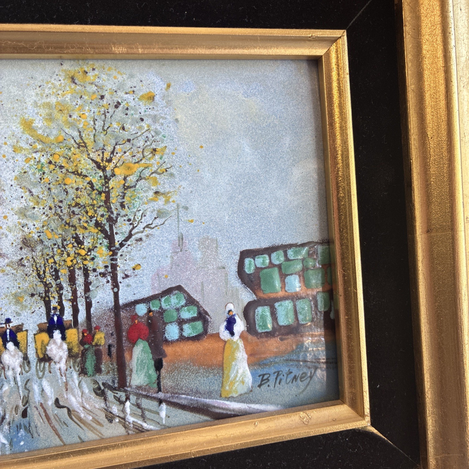 Enamel On Copper Painting B. Pitney – Framed, Hand-Painted Artwork 4×6 Framed