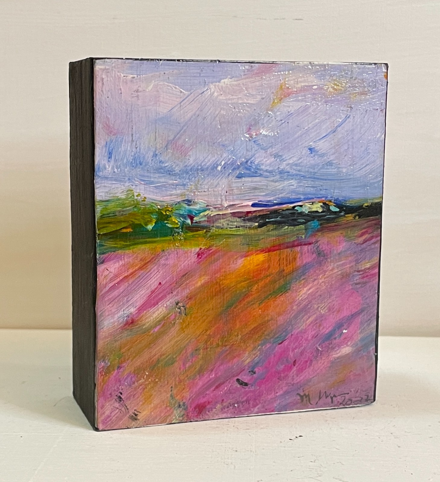 Textured Expressionist Meadow Mini Art Block Original Acrylic Painting