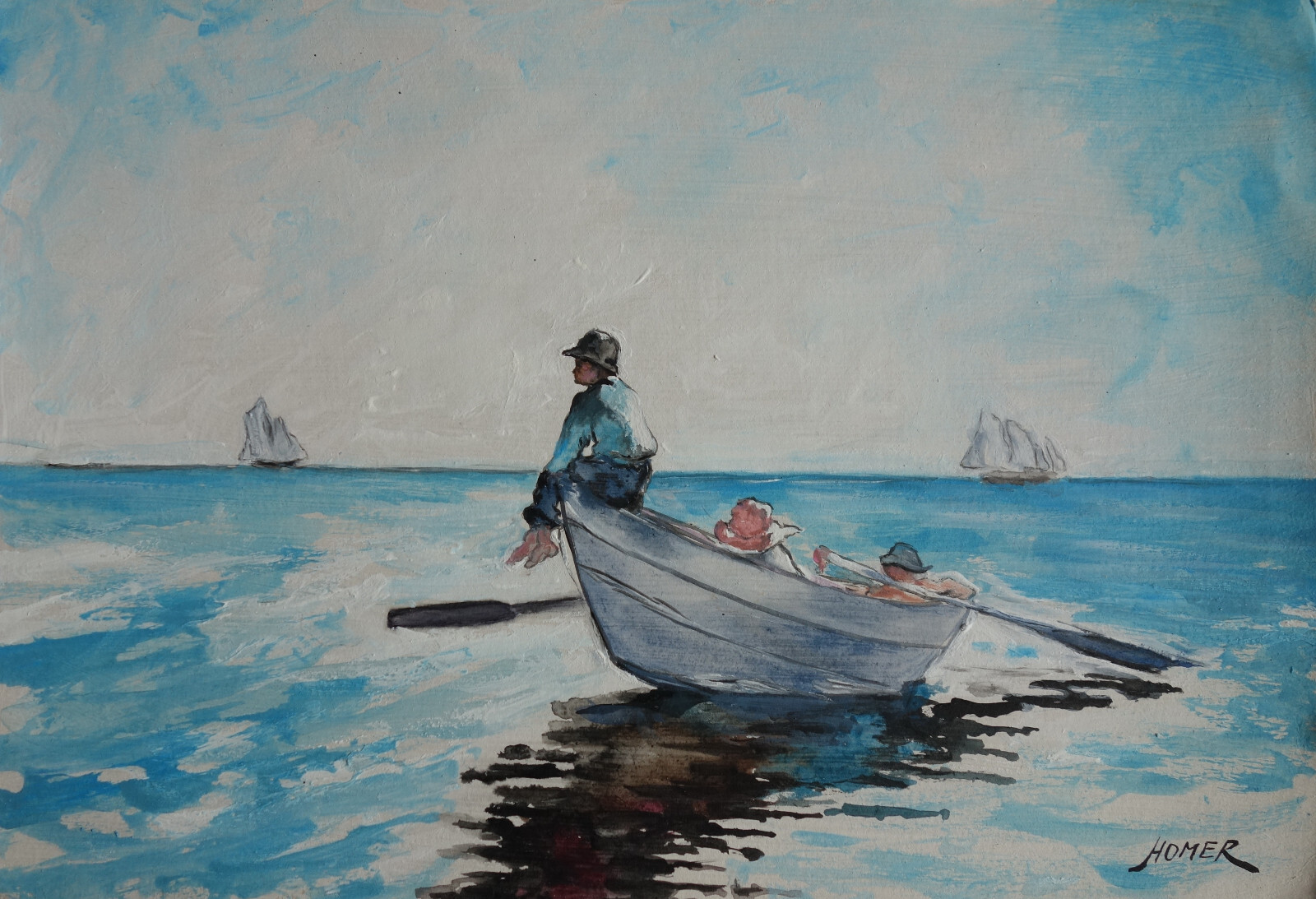 Rare fine unique American fisherman painting, signed Winslow Homer, w COA