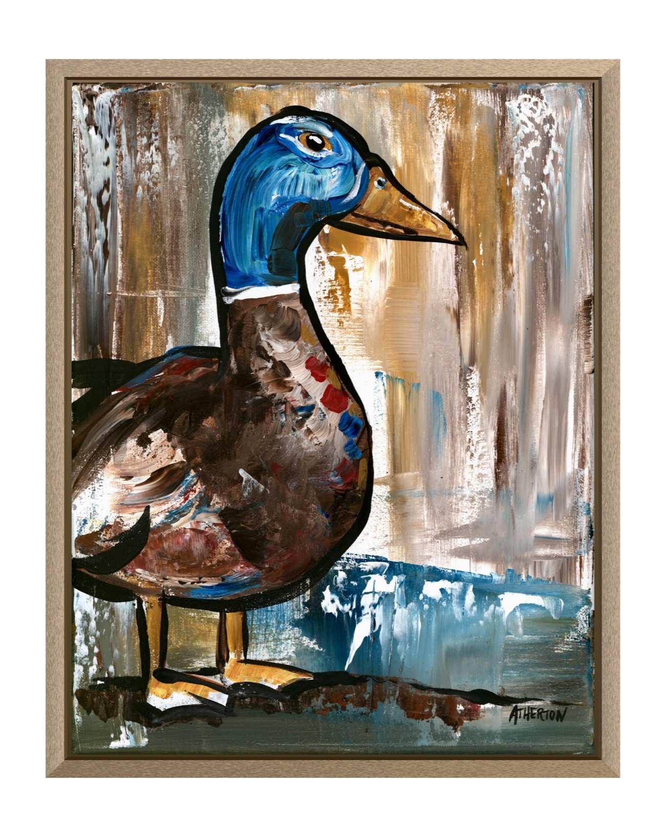 Atherton 11×14 Original Water Fowl Hunter Acrylic Painting «Mallard Duck» signed