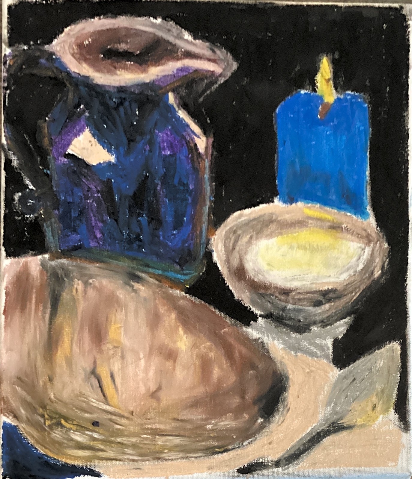 Moody Dark Rustic Bold Table Bread Candle Ruff Still Life Original 11×14 Canvas