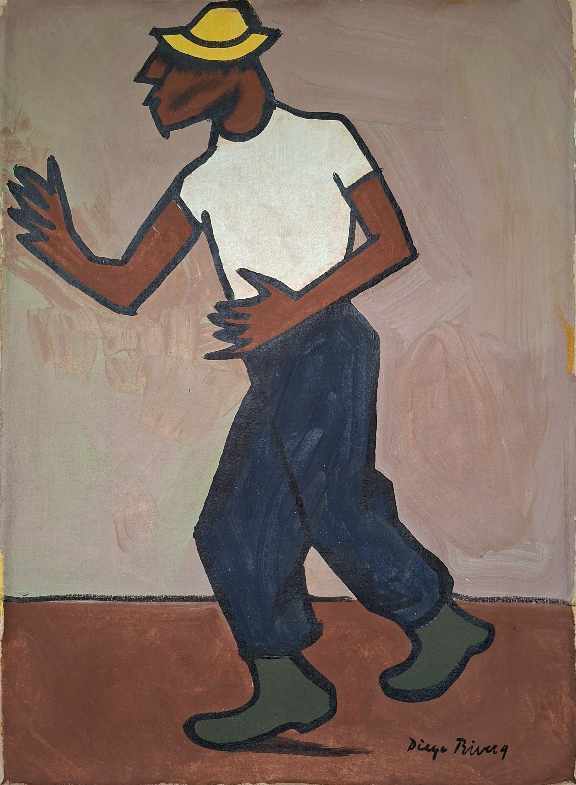 Diego Rivera Signed Mexican Modernist Oil Painting on Canvas Latin American Art