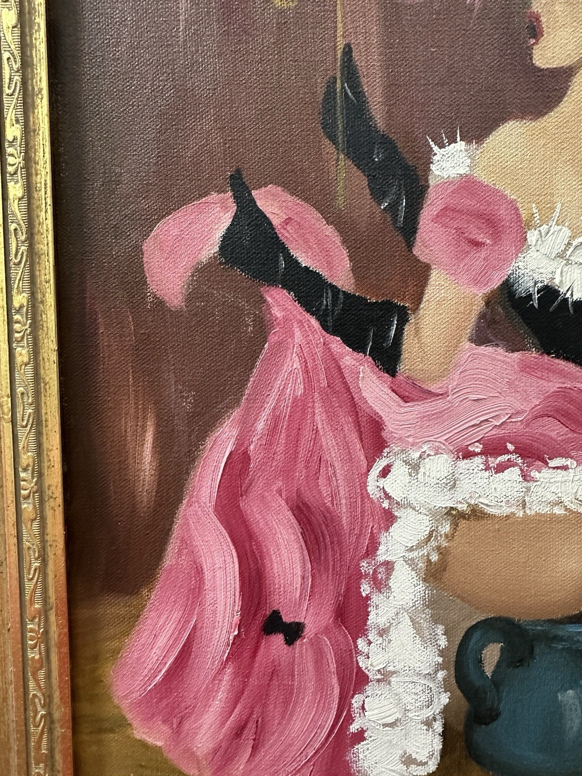 Original Oil Painting Framed 18th Century Seated Chamber Pot Risqué Masquerade
