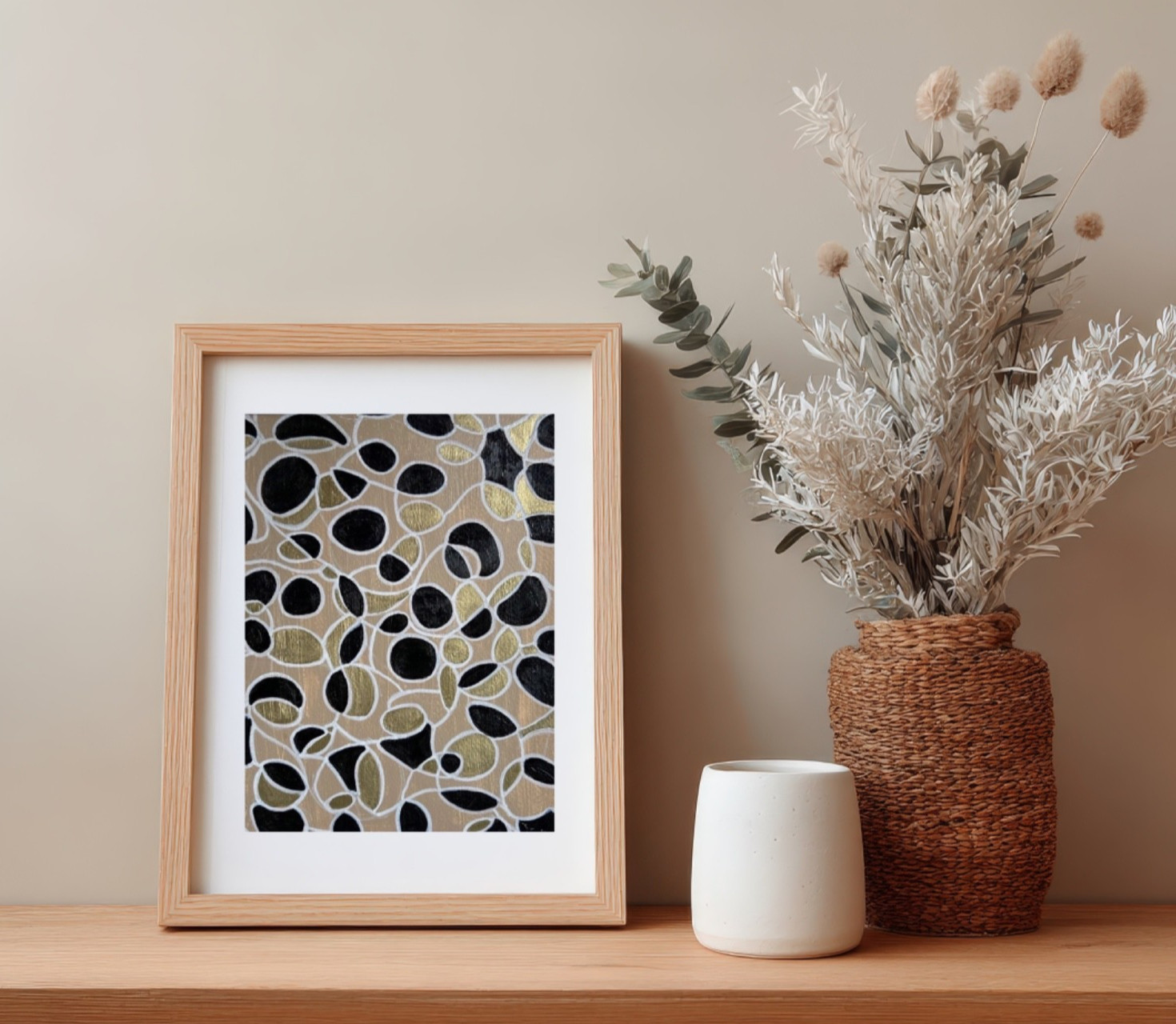 Painting Original Abstract Art Matted 11×14 Modern Acrylic Black Gold Jimarieart