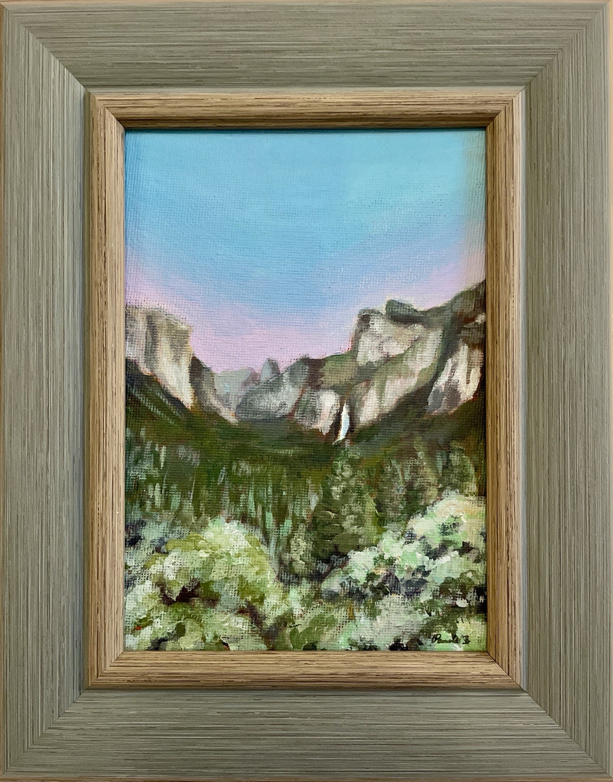 Yosemite Valley Sunset Original Painting Framed 5×7 Mountain Art