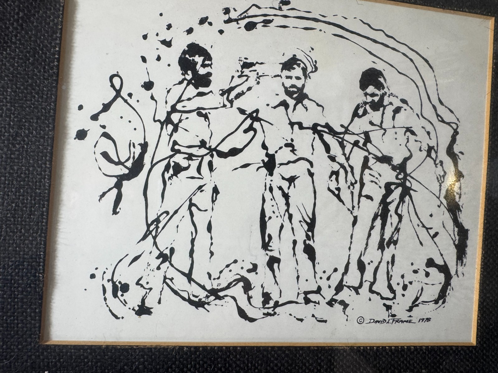 David L. Frame 1978 Pen and Ink Drawing Figural Group Framed Listed PA Artist