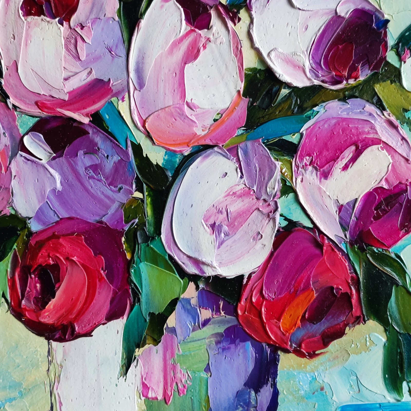 original oil painting Tulips Colorful Flowers artwork Floral wall art 6*6 in