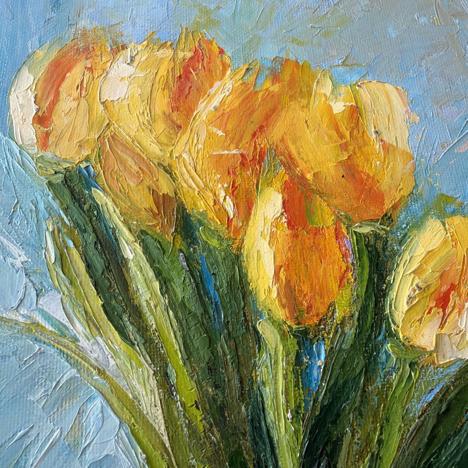 Original Signed Artwork HandPainted Yellow Tulip Flowers Painting10”x8”on Canvas