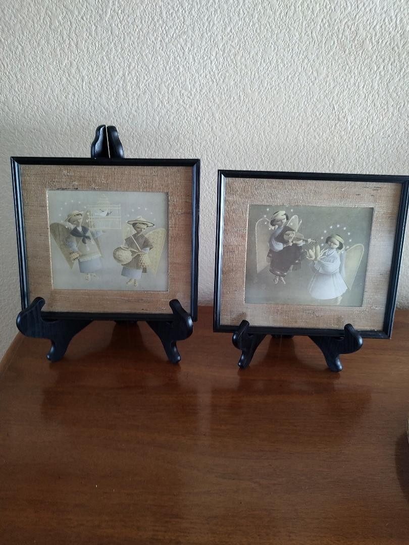 RARE Set of 2 Vintage Framed Pictures of Mexican Angels 8 1/2″x 9 1/2″