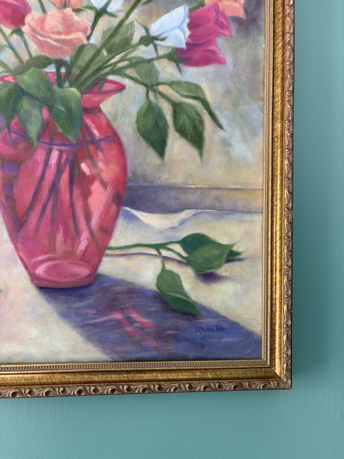 Original Signed Painting Of Flowers In A Vase 20X16