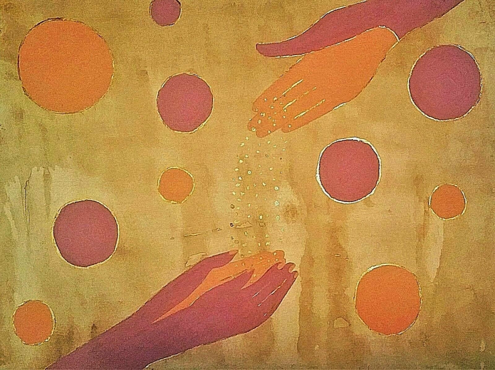 PAINTING;’WHEN PRAISES RISE-BLESSINGS FALL’,WATERCOLOR,GOLD PAINT,PAPER,FREESHIP