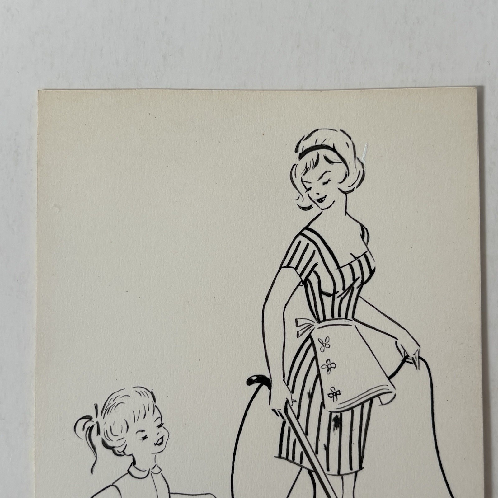 Vintage 1950’s Vacuum Cleaning Mother Daughter Concept Art Original Hand Drawn