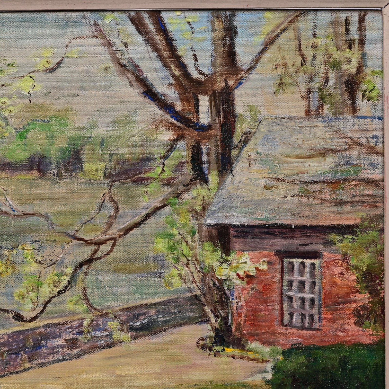 MARGERY DELATOUR Original Vintage Signed WPA Hudson River Landscape Oil Painting