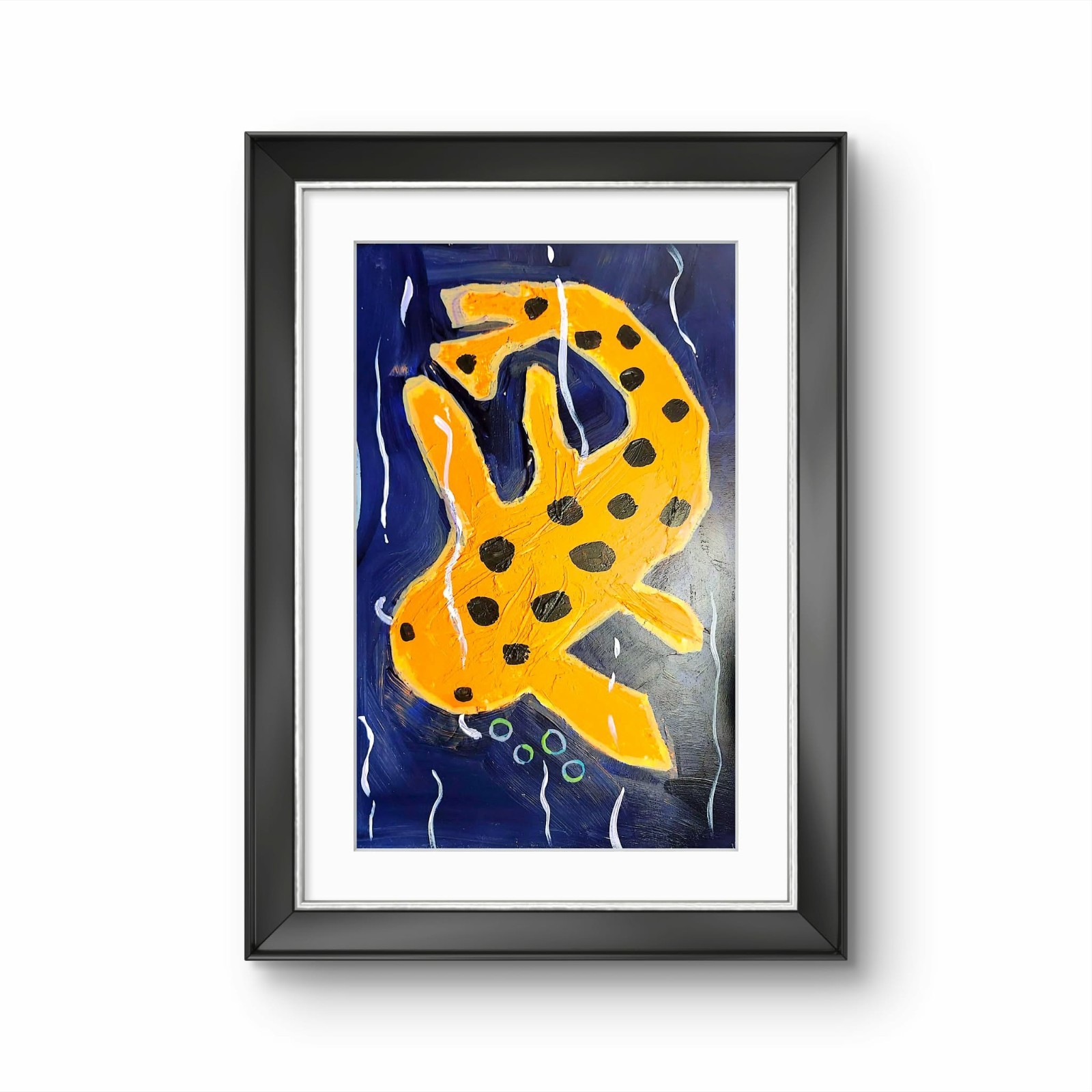 Spotted Koi Blowing Rainbow Bubbles Blue Pond Acrylic Painting 12×16