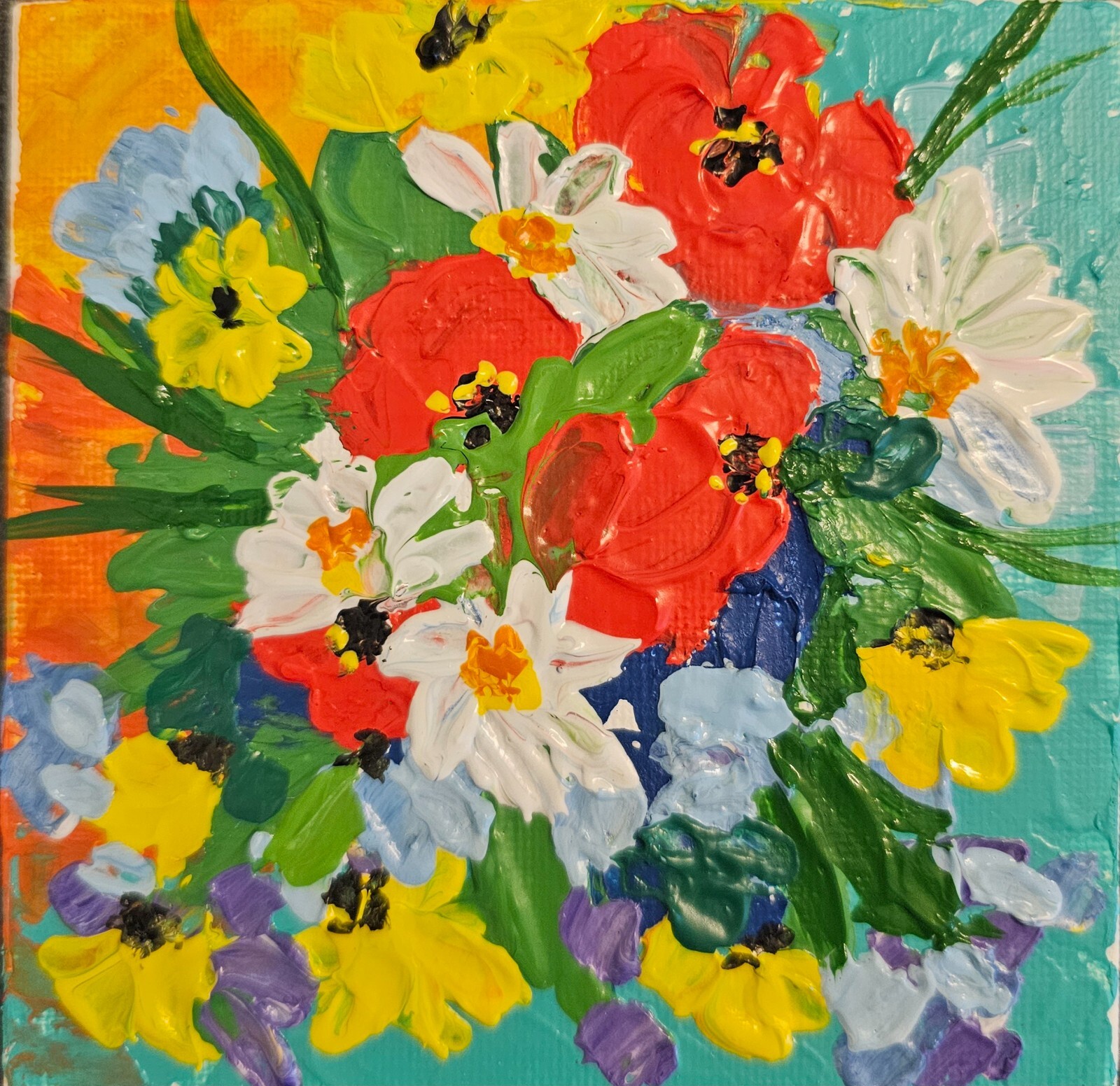 Bouquet of flowers in acrylic original Painting Flowers Art Still life