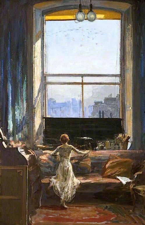 Oil painting Daylight-Raid-from-My-Studio-Window-July-Sir-John-Lavery-R.A art