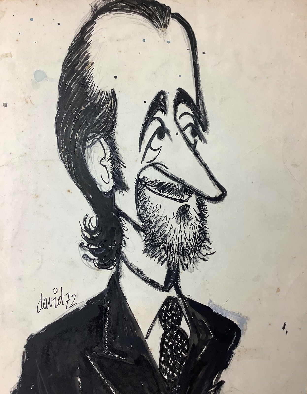 Juan David. Caricature. Sastre, 1972. Mixed media on light cardboard.