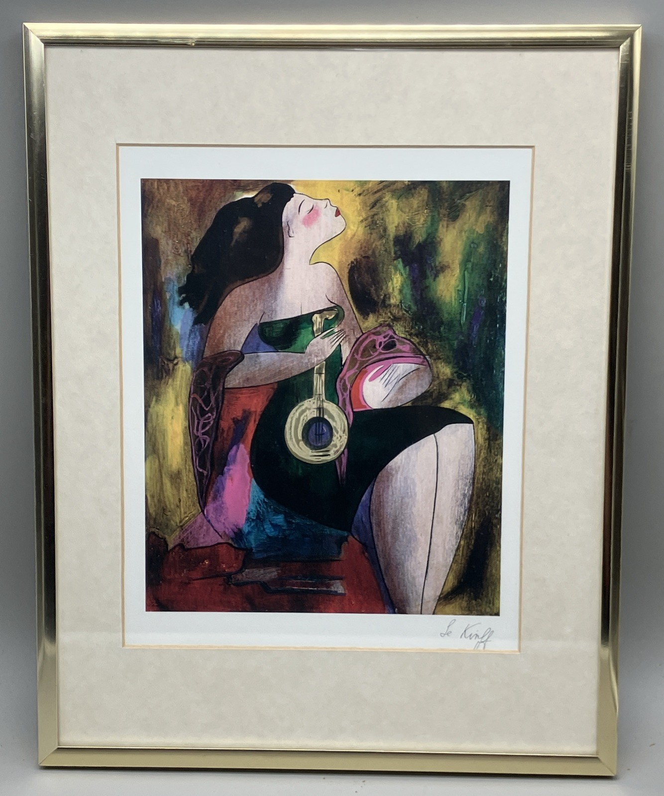 Linda Le Kinff Serigraph «Note d’Or» Matted Framed and Signed 14.5″x11.5”