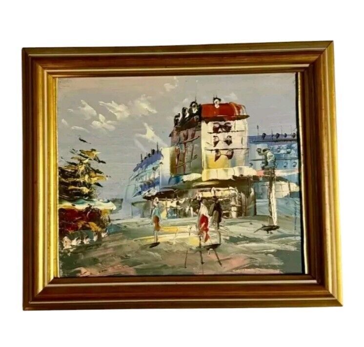 Framed Original Oil Painting on Canvas – Street Scene with Figures and Architect