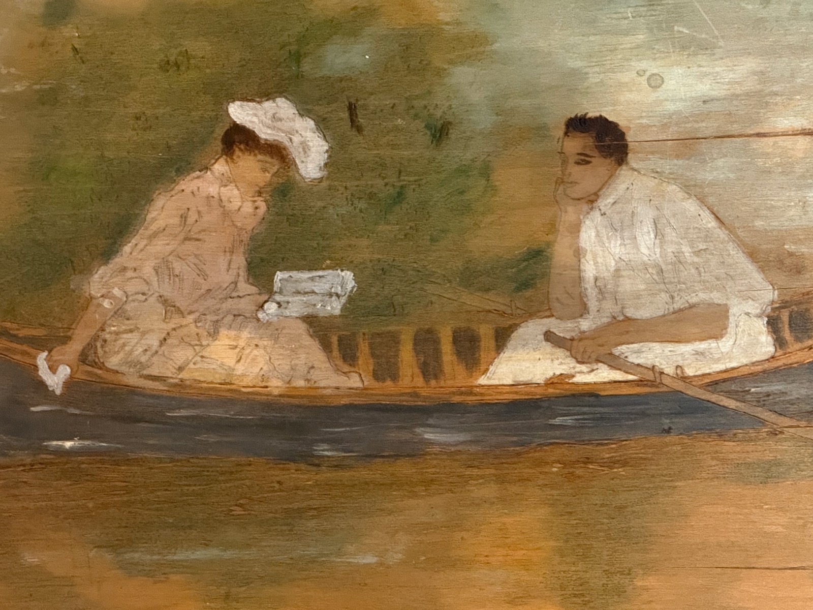 Howard Chandler Christy «In Deep Water» in Vtg. Hand Painted Wood Cut / 1905 Era