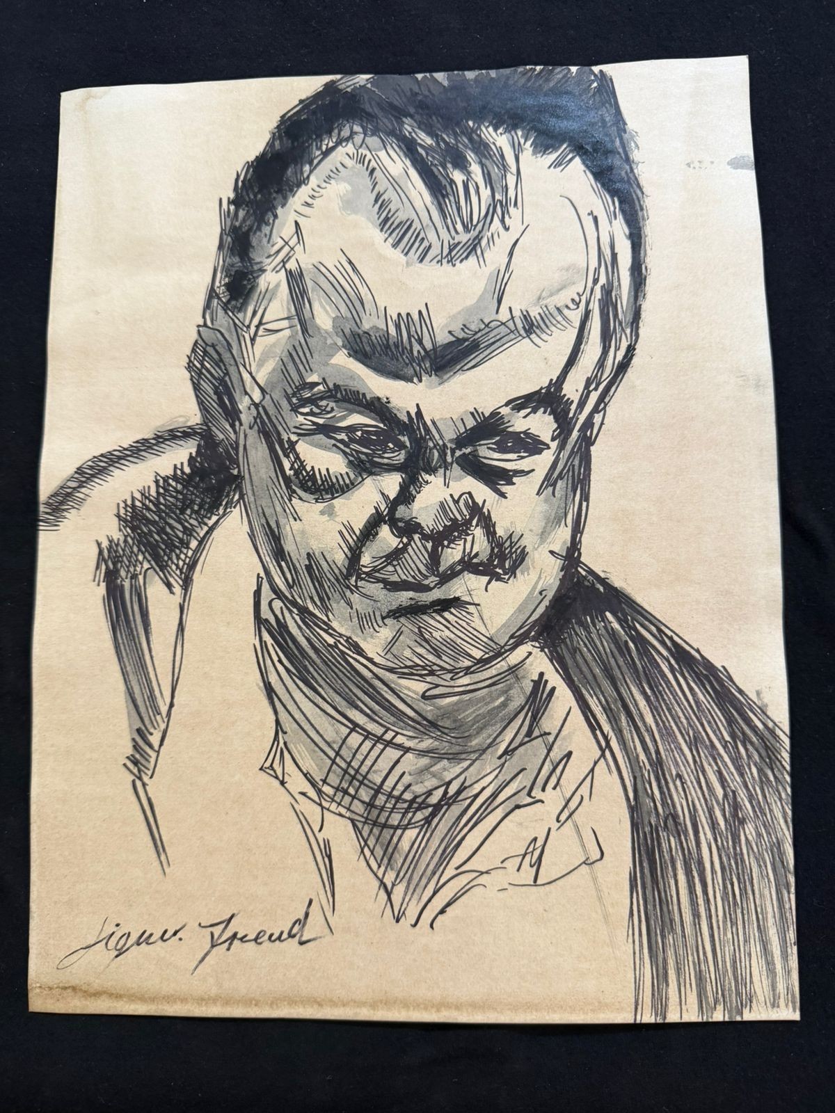LUCIAN FREUD painting drawing on old paper signed stamped