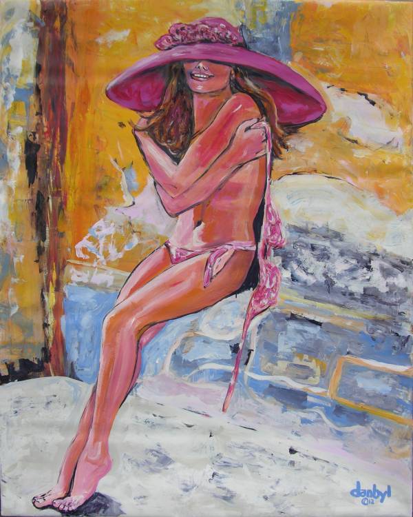 Bikini Beach Babe Hat Contemporary Original Modern Painting Art Dan Byl 4×5′