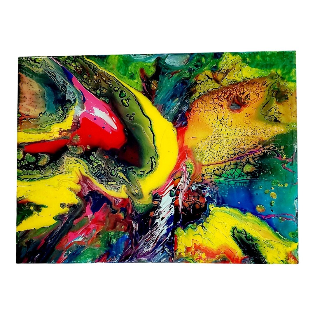 Unframed «When Turtles Fly» Resined Acrylic Abstract pour paint art.