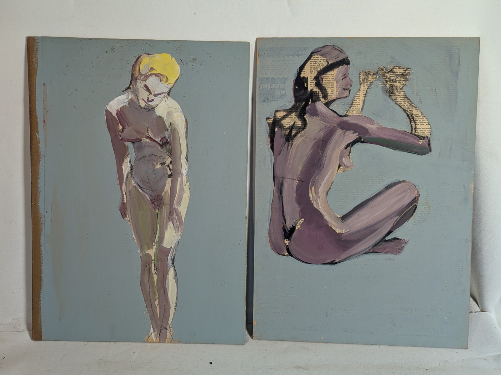 PAIR Vintage J. Huszer figure study midcentury female nude Rhode Island mcm RISD