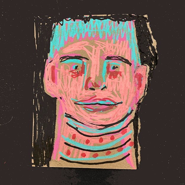 Portrait Painting Man Bezzie Blue Hair Painterly Naive Outsider Art