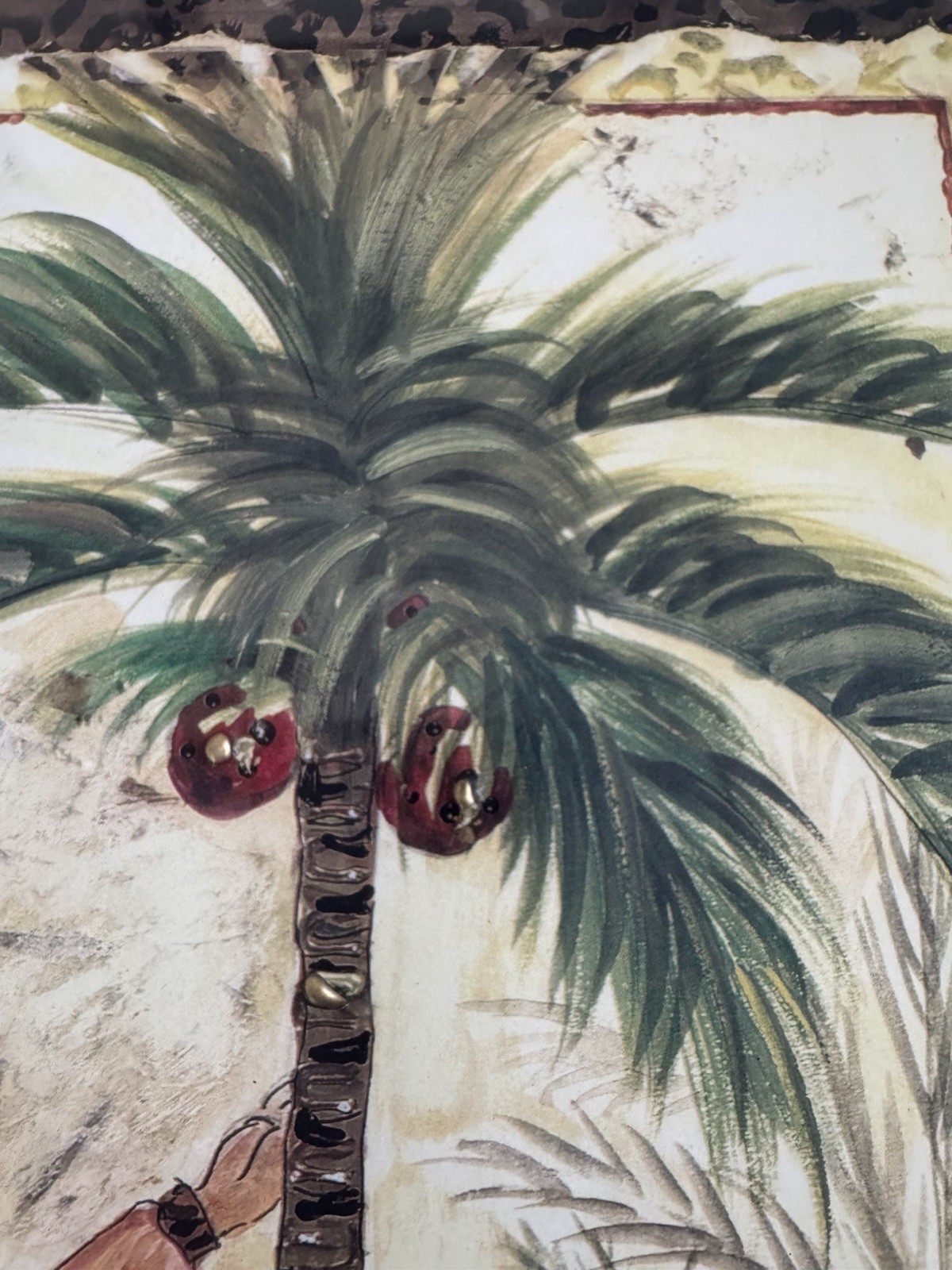 VTG Linda Denison Florida Artist Signed Mixed Media Monkey/Palm Tree Painting