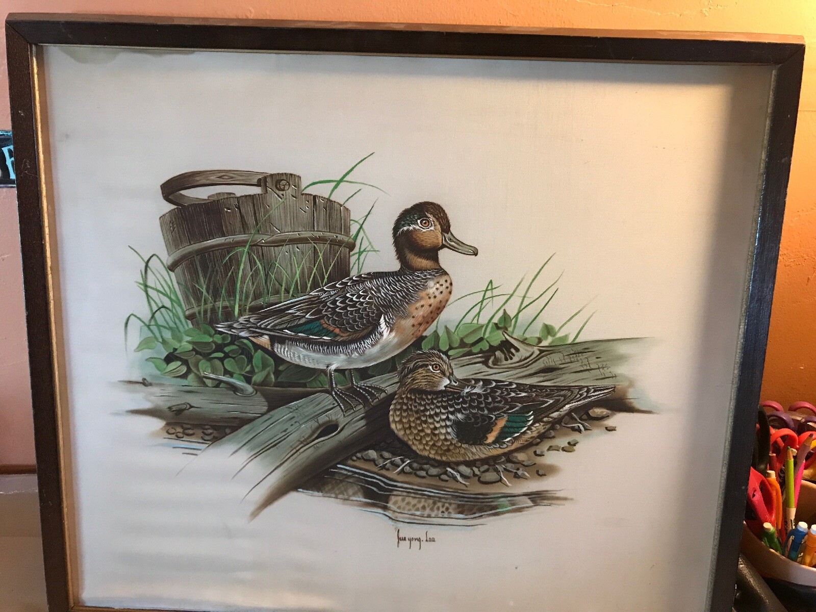 21×18 Sue Yong Lee Ducks On Fabric 22 1/2x 19 1/2
